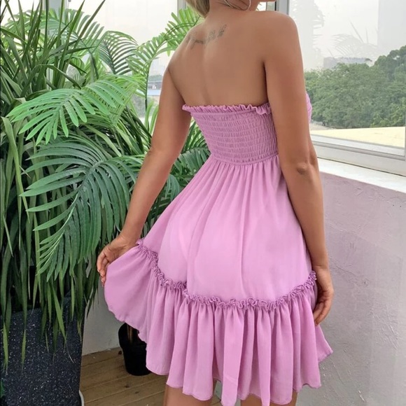 Boho strapless tie front ruffle hem dress - Picture 5 of 5